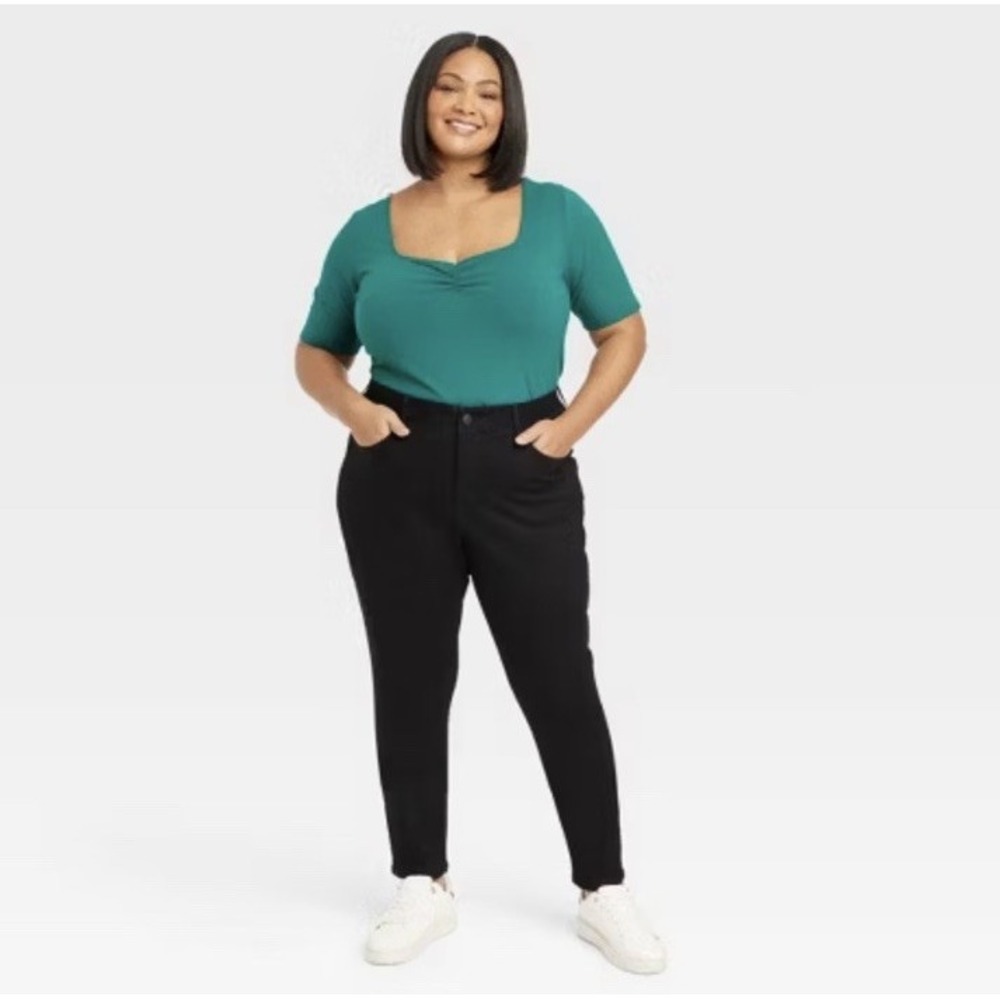 Women's High-Rise Skinny Jeans Ava & Viv Black Denim Size 26 Heavyweight - Picture 3 of 8